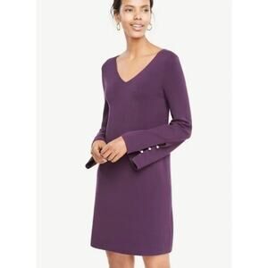 Ann Taylor Knit Purple Dress Pearl Detail Style 455140 Size S Rayon Classic Work